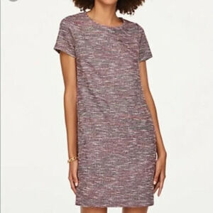 LOFT Red Shimmer Tweed Short Sleeve Shift Dress